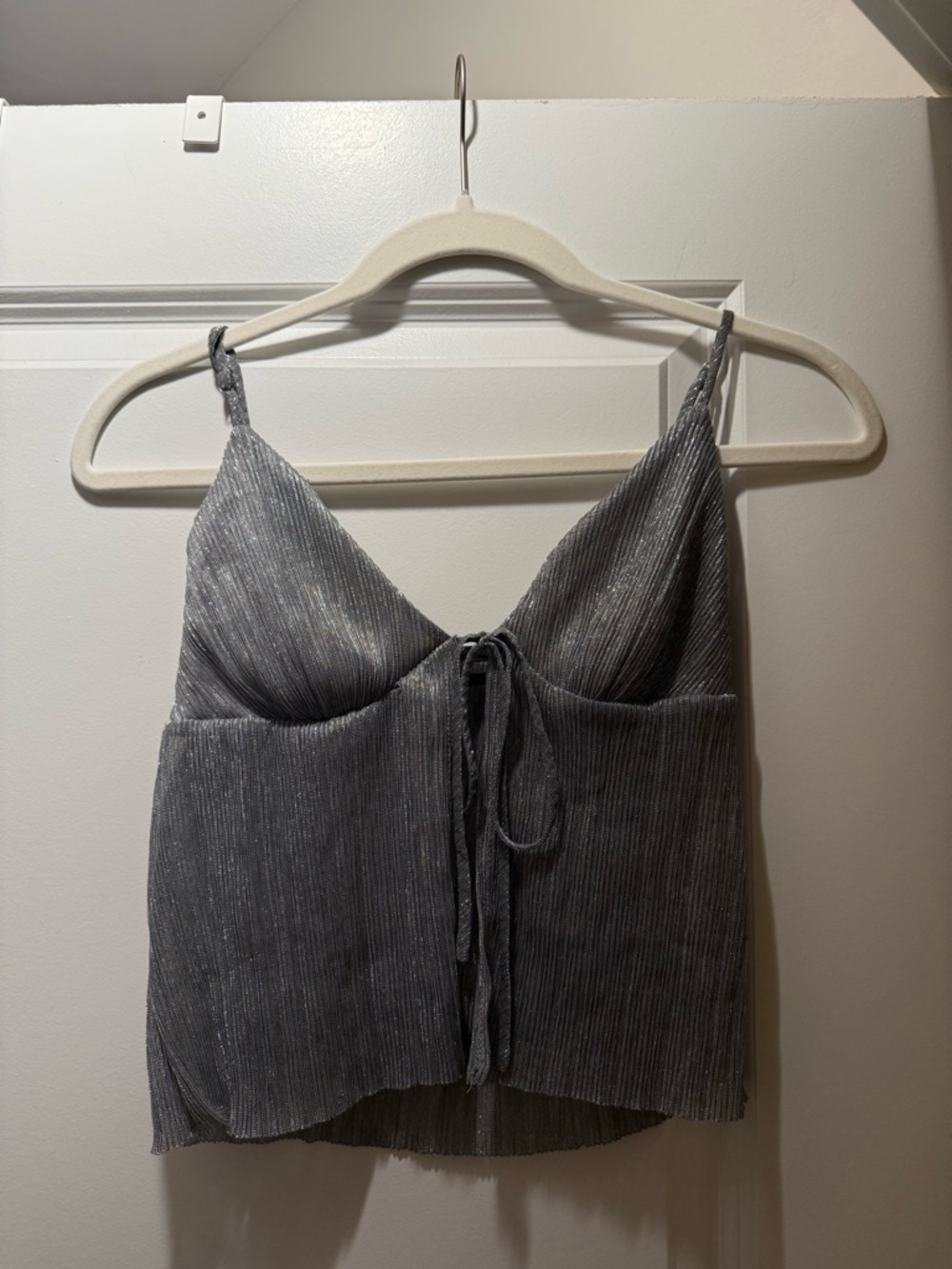 Urban Outfitters Silent Noise Silver Plissé Tie Tank – Size S
